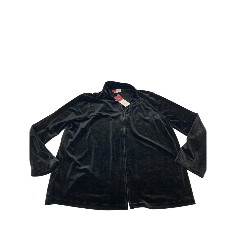 JM Collection by Jennifer Moore Black Velour Zip Front Jacket‎ Petite L